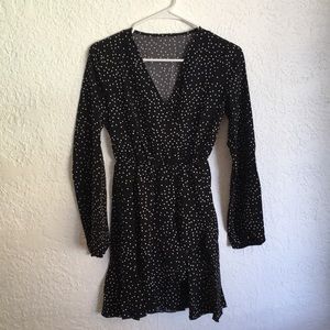 Black Polka Dot Wrap Mini Dress Boho Classy Casual
